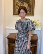 Gingham Midi Dress with Waist Cut Outs