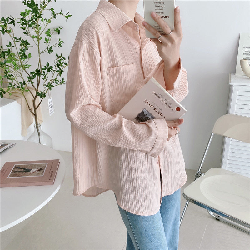 Soft Color Textured Button-Up Shirt