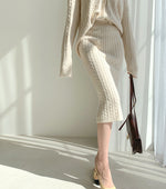 Cable Knit V-Neck Cardigan with Pencil Skirt Set