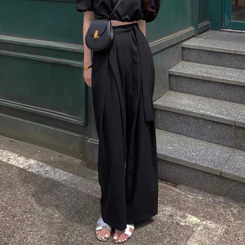 Korean Style Wide Leg Belted Pants