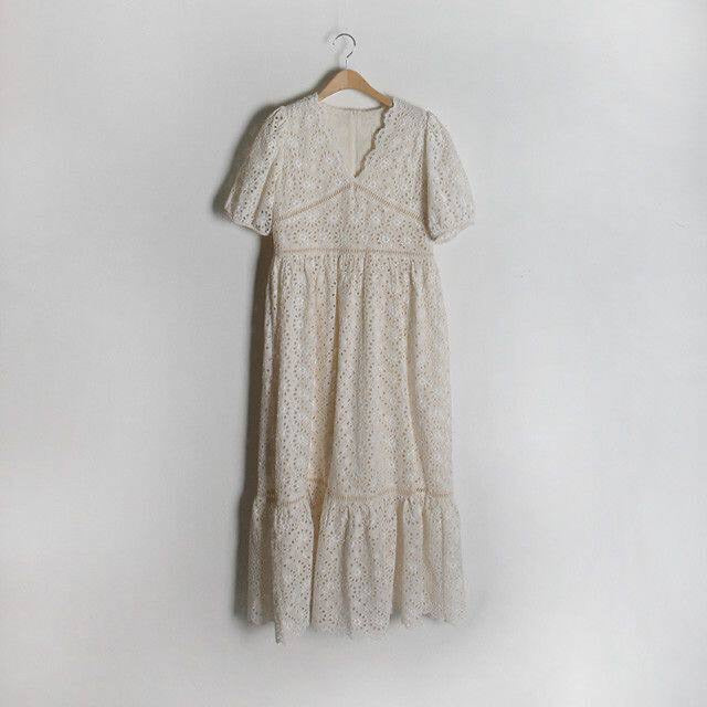 V-Neck Embroidered Cotton Midi Dress