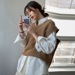 Korean Style White Shirt with Knitted V-Neck Vest