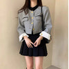 Mock Neck Cropped Jacket with Gold Buttons