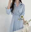 Long Sleeve Chiffon One Button Shirt Dress