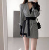 Designer Asymmetrical High-Low Blazer in Plaids with Belt