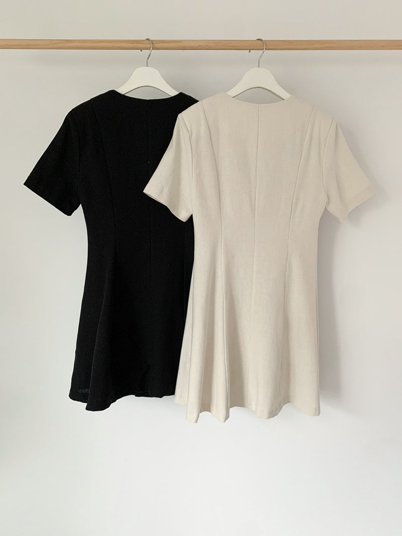 V-Neck Double-Breasted Short Sleeve Dress