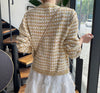 Embellished Multicolor Gold Button Crew Neck Cardigan