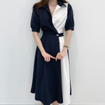 Korean Style Color Block Shirt Dress