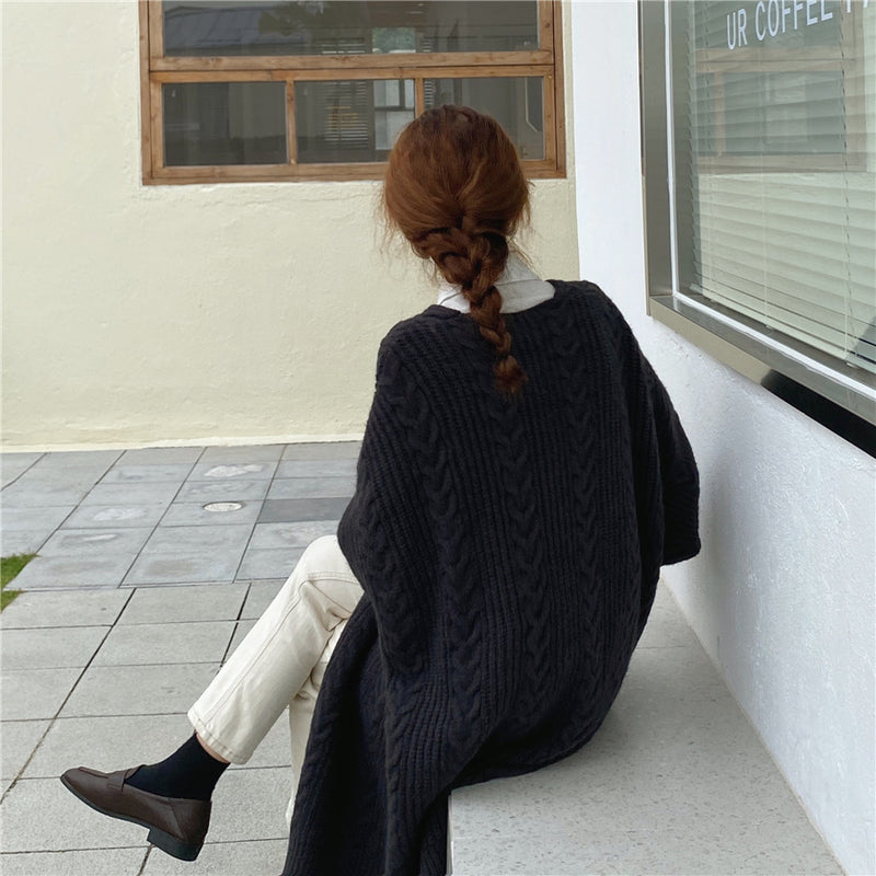 Cable Knit Open Front Relaxed Long Cardigan