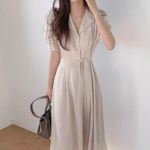 Linen Shirt Dress with Notched Lapels