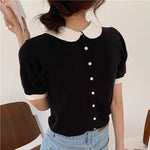 Black and White Knitted Top with Peter Pan Collar