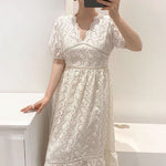 V-Neck Embroidered Cotton Midi Dress