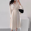 Long Sleeve Chiffon One Button Shirt Dress