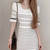 Ribbed Knit Stripe Midi Dress