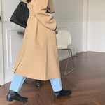 French Style Contrast Trim Double Face Wool Blend Belted Coat