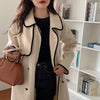 French Style Contrast Trim Double Face Wool Blend Belted Coat