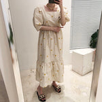 Relaxed Midi Dress with Embroidered Smiley Face