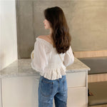 Drop Shoulder Ruffled Neckline Top