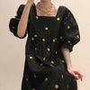 Relaxed Midi Dress with Embroidered Smiley Face