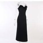 Black Faux Feather Fitted Dress