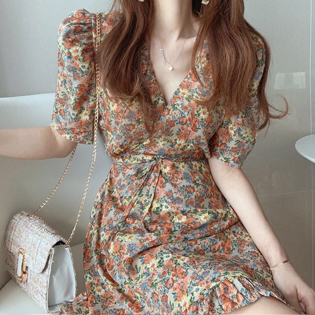 Asymmetrical Floral Wrap Dress