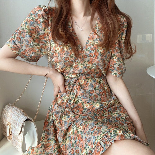 Asymmetrical Floral Wrap Dress