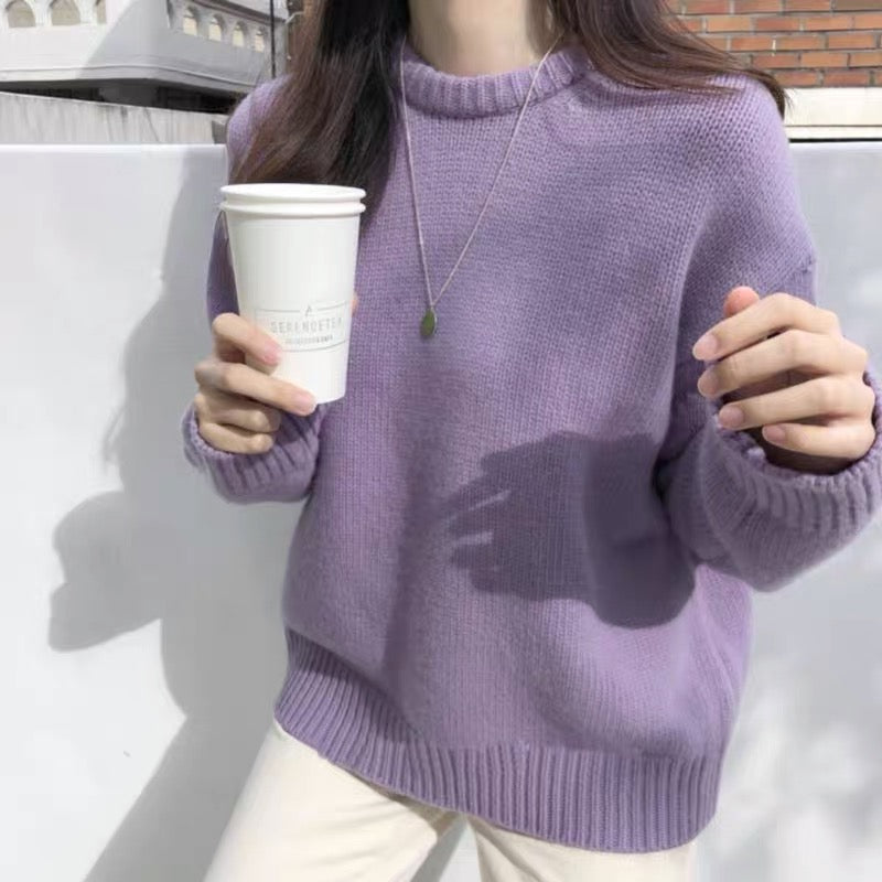 Soft Macaron Color Crew Neck Sweater