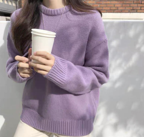 Soft Macaron Color Crew Neck Sweater