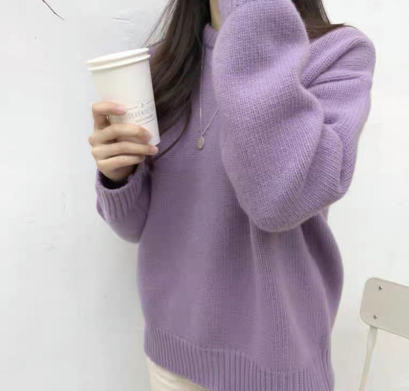 Soft Macaron Color Crew Neck Sweater