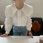 Oversized Ruffled Collar Button-Up Shirt