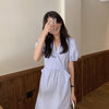 Korean Style Minimalist Puffed Sleeve Cotton Midi Dress