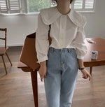 Oversized Ruffled Collar Button-Up Shirt