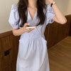 Korean Style Minimalist Puffed Sleeve Cotton Midi Dress