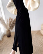 Black Velvet Dress with Organza Puffed Sleeves