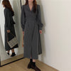 Korean Style Waist Tie Long Sleeve Shirt Dress