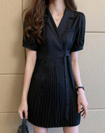 Blazer Style Belted Mini Pleated Dress