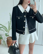 Classic Elegance Cropped Jacket with Pointed Collar