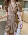 Blazer Style Belted Mini Pleated Dress