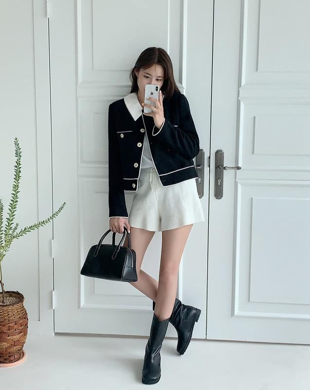 Classic Elegance Cropped Jacket with Pointed Collar