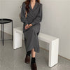 Korean Style Waist Tie Long Sleeve Shirt Dress