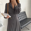 Korean Style Waist Tie Long Sleeve Shirt Dress