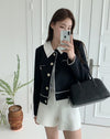 Classic Elegance Cropped Jacket with Pointed Collar