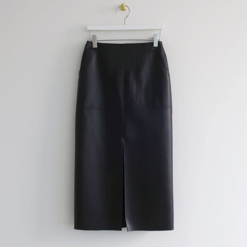 Vegan Leather Pencil Skirt with Front Vent