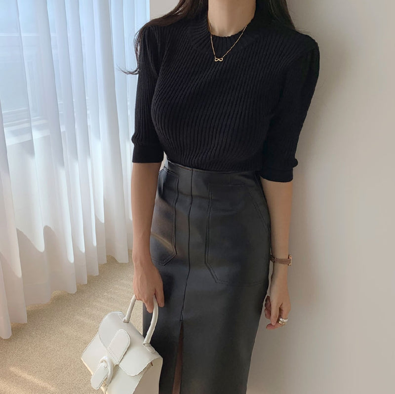 Vegan Leather Pencil Skirt with Front Vent