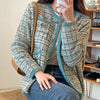 Crew Neck Multicolor Tweed Knit Cardigan