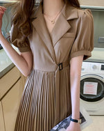 Blazer Style Belted Mini Pleated Dress