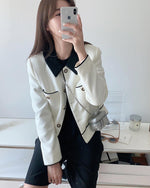 Classic Elegance Cropped Jacket with Pointed Collar