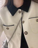 Classic Elegance Cropped Jacket with Pointed Collar