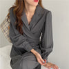 Korean Style Waist Tie Long Sleeve Shirt Dress