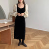 Black Velvet Dress with Organza Puffed Sleeves